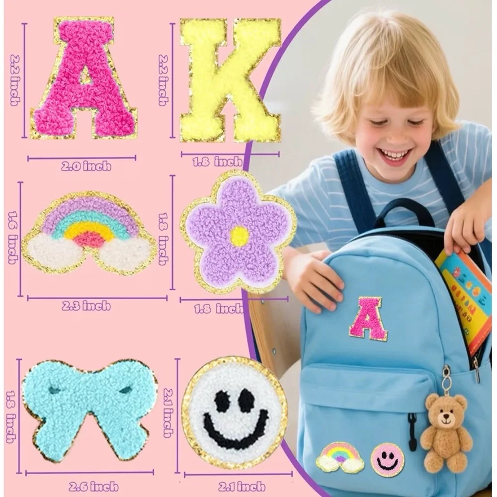 Colorful Alphabet and Patch Set with Pink Pouch